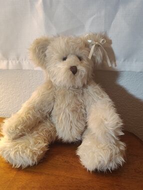 Vintage Hand Made Cream Plush Teddy Bear with Bow.